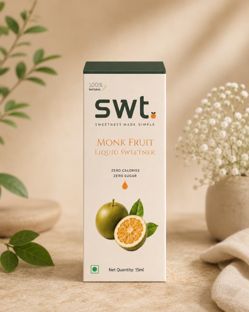 swt. monk fruit liquid sweetener box — 15ml, zero calories, zero sugar.