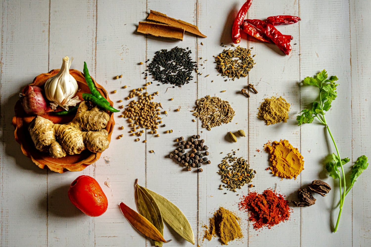Bowls of vivid ground spices